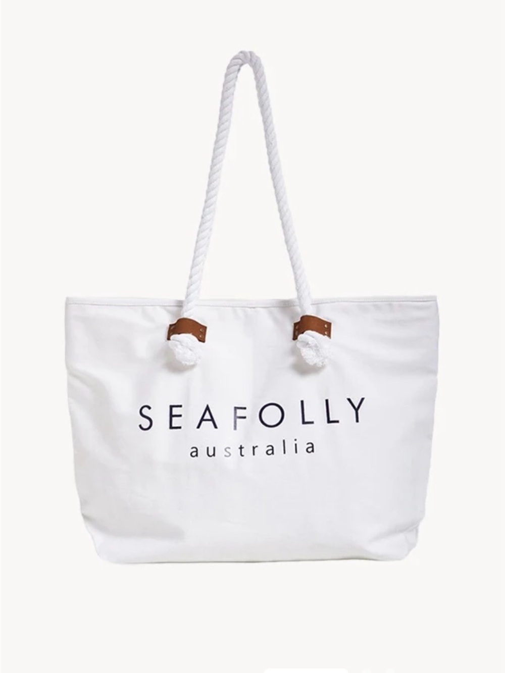 Seafolly White Canvas Logo Tote with Rope Handles